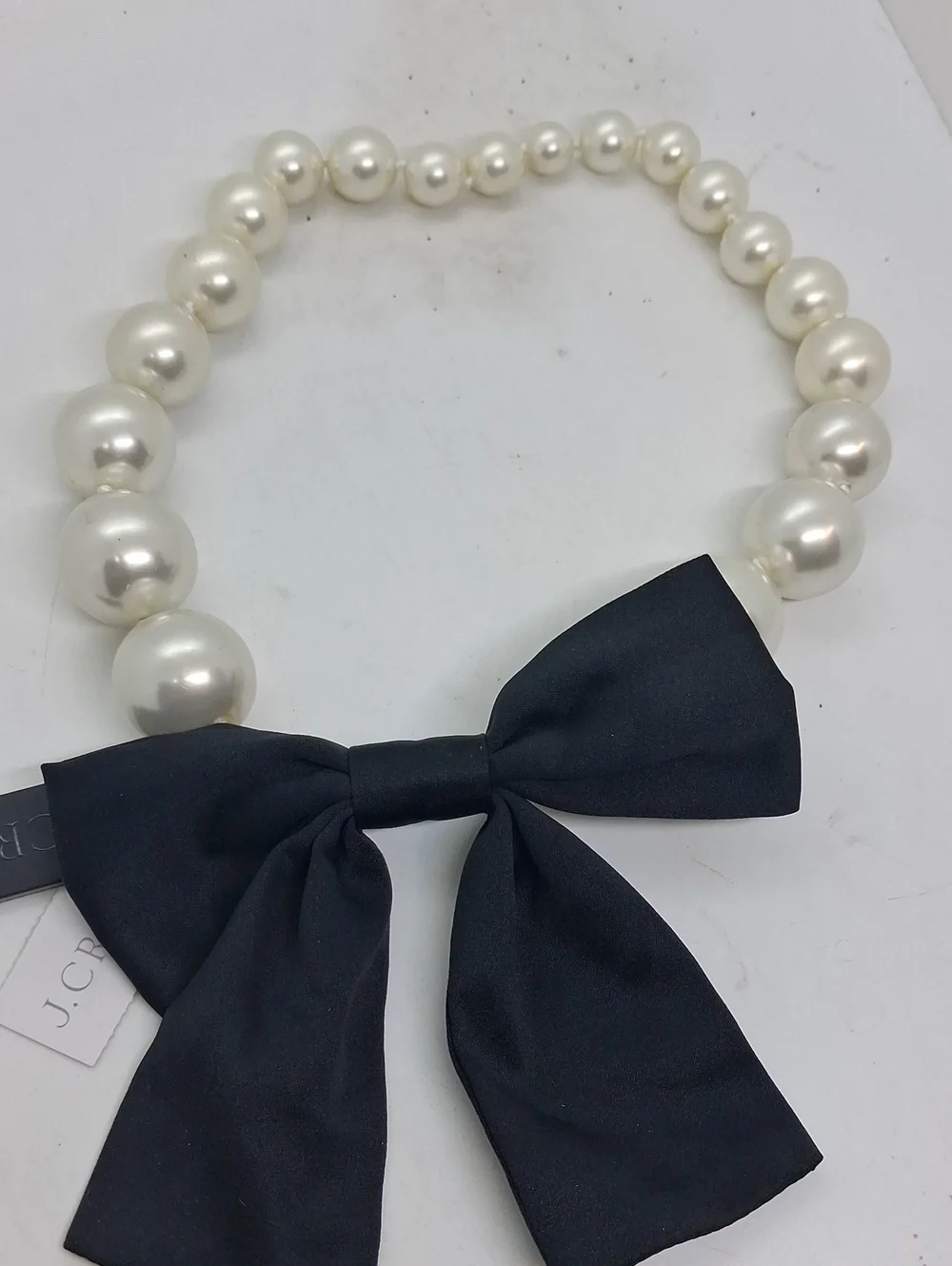 NWT J. Crew Ivory Pearl Necklace with Black Bow Accent